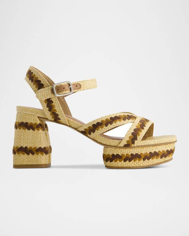Liana Raffia Ankle-Strap Platform Sandals